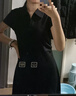 太平鸟女装连衣裙POLO领长款A字收腰春短袖裙休闲长裙女 黑色 L 实拍图