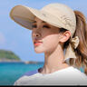 啄木鸟 遮阳帽子女户外夏天防晒帽空顶帽骑车遮脸韩版百搭大沿凉太阳帽 卡其色【印花款】 实拍图
