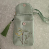 察今斜挎双层手机包亮丝缎刺绣清新小巧汉服古风翻盖小方包女式包包 树桃花 长13.5x高19.5x底宽2.5cm 实拍图