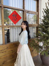 香影中袖衬衫女圆领2025夏装新款慵懒泡泡袖气质淑女宽松蓝色上衣 蓝色 S 155/80A/85-95斤 实拍图
