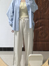森马（Semir）休闲裤女撞色肌理长裤运动风春季2025抽绳阔腿裤百搭109125127002 实拍图