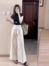欧迪惠（Oudihui）休闲裤女装夏季新款2025年茶系穿搭小个子衣服运动阔腿裤子女套装 上衣+裤子【配腰带】 S 【建议80-95斤】 实拍图