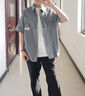 短袖衬衫男春夏季新款冰丝衬衣长袖外套男潮牌宽松休闲工装外套上 854浅灰 XL 实拍图