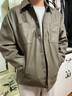 杰克·琼斯（JACK&JONES）男装春秋宽松皮衣舒适简约时尚纯色潮流休闲外套短款上衣PU夹克男 E08 橄榄绿 M 175 实拍图