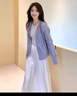 雪妃蓝琪春夏季连衣裙女装穿搭一整套2025新款初恋清纯奶甜套装白色裙子 紫色开衫+连衣裙 S 实拍图