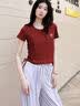 回力红色短袖t恤女夏季2026新款针织抽绳半袖女士短款收腰显瘦小上衣 实拍图