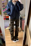 POUM美式高街修身微喇休闲裤男女工装迷彩裤情侣裤喇叭多口袋裤子男 BLMFS-8279迷彩色 XL 实拍图