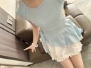 艾美琦美（AIMEIQIMEI）夏季小个子甜美无袖连衣裙2025新款收腰显瘦蕾丝拼接丝绒短裙套装 粉色上衣+米白裙子 M 实拍图