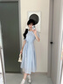 香影蓝色天丝连衣裙女2025夏季新款莱赛尔收腰系带圆领泡泡袖裙子 蓝色 S 155/80A/85-95斤 实拍图