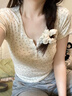 u领碎花短袖短款上衣女夏季2024年新款修身设计感百搭修身显瘦T恤 T31-翠花短袖 L 实拍图
