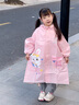 牧萌儿童雨衣带书包位男童女童女孩加长全身学生雨披学生上学专用雨具 粉色兔子【按扣+开放式书包位】 XL（建议身高110-120cm） 实拍图