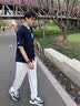 花花公子（PLAYBOY）裤子男士春秋季新款休闲宽松运动束脚学生直筒白色九分卫长裤 02白色常规（松紧） XL （建议120-140斤） 实拍图