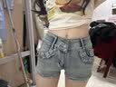 妙奕嘉辣妹牛仔超短裤女夏季外穿热裤性感铆钉紧身显瘦露臀低腰短裤百搭 低腰铆钉牛仔超短裤【S】复古蓝 实拍图