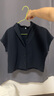 无印良品（MUJI）女式 易干弹力泡泡纱 开领短袖衫女士衬衫衬衣外套夏季款BC2JPA4S 深藏青色 S (155/80A) 实拍图