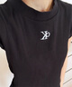 Calvin KleinJeans25春夏新款女士简约刺绣时尚ck辣妹正肩罗纹短袖T恤47AB212 UB1-太空黑 M 实拍图