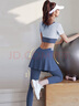 徽昂运动套装女瑜伽服跑步健身服速干衣含胸垫t恤假两件短袖裙裤蓝XXL 实拍图