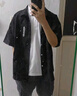 主意范（ZHUYIFAN）胖子超大码休闲衬衫男士短袖夏季宽松大码冰丝学生外套衬衣套装 黑色 2XL (180) 145-165斤 实拍图