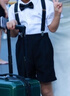 罗蒙男童礼服夏季儿童毕业演出服幼儿园背带裤花童 黑色套装 120 实拍图