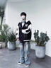 普戈斯（PUGESI）棒球服男外套春秋季胖子加大码新款潮流宽松百搭拼色圆领夹克 J58黑色春秋连帽款 L 实拍图