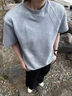 趣米乐 美式太空棉正肩短袖t恤男夏季高级感重磅硬挺cleanfit半截袖上衣 灰色 常规 XL 建议120斤到140斤 实拍图