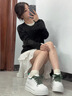 狄德拉小码真皮内增高小白鞋女2025春秋款厚底小个子百搭休闲运动松糕鞋 9cm白绿 (牛皮) 37 (235mm) 标准码 实拍图