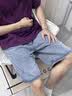 衣然呈品牛仔短裤男士春夏季薄款潮牌宽松休闲中裤潮流美式直筒五分裤子男 蓝色 XL【建议130-150斤】 实拍图