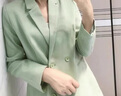 AMII职业西服套装女春夏新款休闲外套时尚西装两件套 抹茶绿(西装) S (155) 实拍图