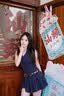 JIOESC2025新款无袖v领挂脖条纹连衣裙女夏季百褶裙露背短裙甜妹a字裙子 藏蓝色+腰带 S 实拍图