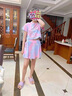 G.DUCKKIDS童装女童套装夏季2024新款中大童女孩夏装扎染纯棉短袖T恤半身裙 粉色（带安全裤） 130 建议身高120-130cm年龄7-8周岁 实拍图