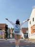JANSPORT杰斯伯双肩包女学生旅行包26L旅行轻便透气书包男背包 4QUT7G7 雾霾蓝-侧边袋 实拍图