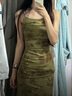 贞喜气新中式网纱碎花吊带连衣裙女夏高级气质收腰包臀扎染显瘦性感长裙 绿色 网纱吊带 M 实拍图