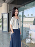 香影波西米亚度假风蓝色碎花衬衫女夏2025新款含亚麻圆领上衣小衫 航线蓝 衬衫 S 155/80A/85-95斤 实拍图