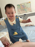 休闲婴儿牛仔套装春秋季哈衣新生幼儿夏装爬服宝宝衣服背带裤短裤 天蓝色 137单斗恐龙短裤 90 （22-28斤) 实拍图