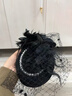 鹿珊伍小礼帽女名媛旗袍配饰民国新娘帽晚宴礼服发饰万圣节cos拍照道具 珍珠网纱礼帽【黑色】 均码 实拍图