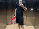 李宁（LI-NING）泳裤男士宽松防尴尬泳衣套装水陆两用黑色短袖两件套07-25 L 实拍图