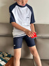 李宁（LI-NING）儿童泳衣男童中大童游泳衣分体泳裤3821 白蓝分体 140 实拍图
