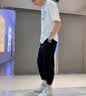 杉努（SHANNU）裤子男士夏季冰丝薄款休闲运动长裤宽松大码阔腿垂感九分男装 黑色【冰丝款】 XL （建议130-145斤） 实拍图