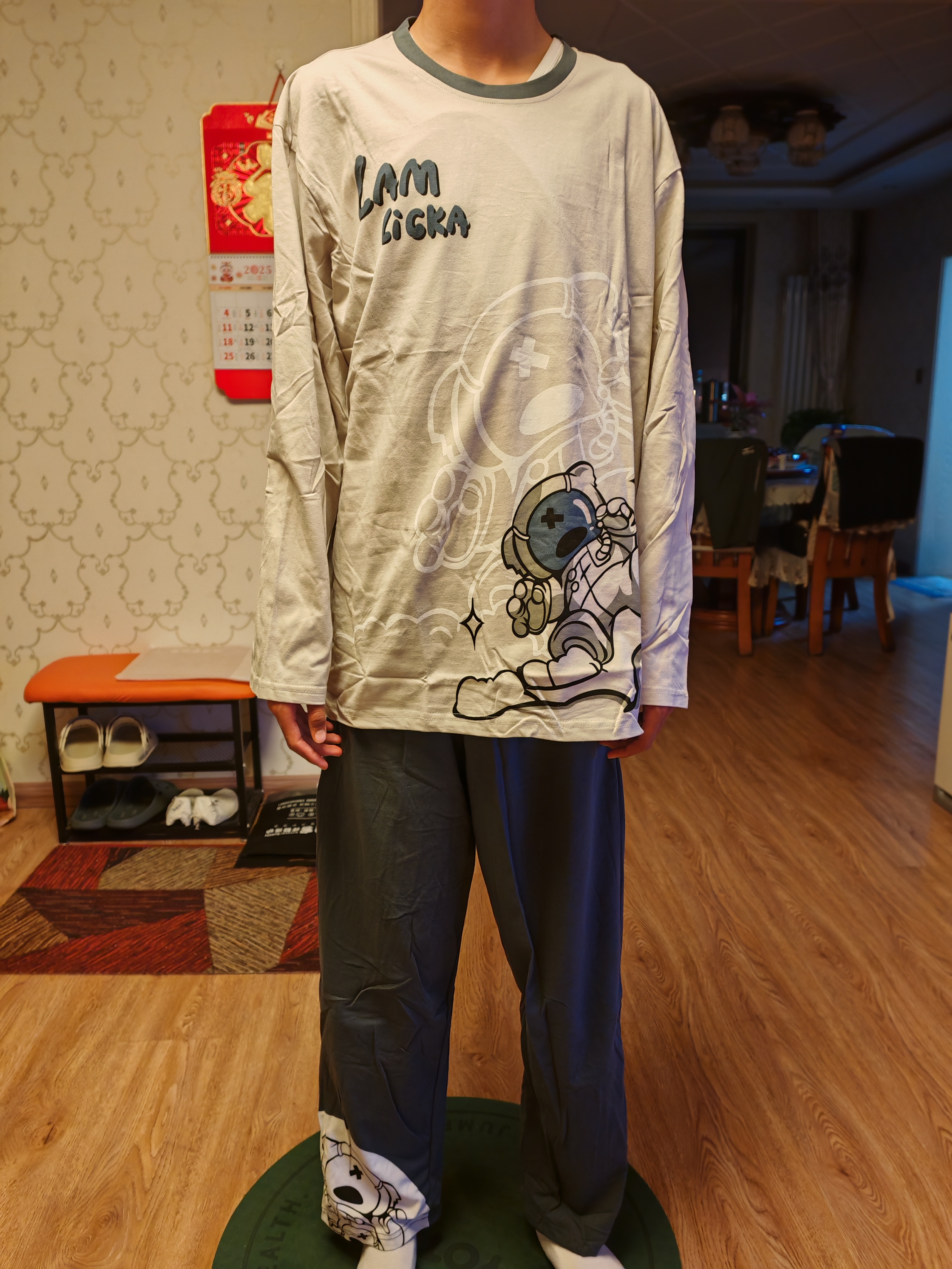 浪莎秋季睡衣男全棉长袖长裤新品纯棉圆领青年学生可外穿家居服套装 实拍图