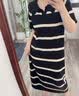 旅途原品【明星同款】ltyp真丝亚麻棉休闲V字翻领条纹针织连衣裙女中长裙 杏黑色-经典条纹-真丝亚麻棉 M 160cm 实拍图