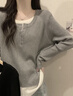 大码女装正肩假两件上衣春秋新款胖mm显瘦长袖t恤女内搭打底衫女 灰色 XL 130-140斤选 实拍图