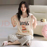 睡衣女款夏天短袖七分裤夏季带胸垫韩版休闲少女士家居服套装 605【固定胸垫】 XL （120-140斤） 实拍图