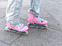 米高轮滑鞋S3儿童花样溜冰鞋套装高端平花四码调节直排初学花式旱冰鞋 粉色鞋 L (37-40) 实拍图