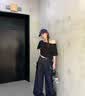 啄木鸟斜肩短袖t恤女2026新款夏季一字肩宽松休闲高级感上衣 黑色  L 实拍图