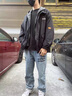 良茨胖子假两件PU羽绒外套男士秋冬加绒加厚棉衣宽松大码工装冲锋夹克 JK303黑色（工装口袋） 4XL 190-210斤 实拍图
