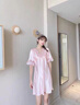 依曼安睡衣女夏季冰丝性感薄款短袖睡裙带胸垫V领气质蕾丝女士家居服 351 粉色（无胸垫） L 【95-110斤】 实拍图