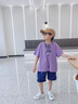 巴帝巴帝男童夏装套装2024新款洋气中大童夏季短袖t恤酷帅男孩衣服两件套 紫色 150 cm 实拍图
