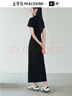 太平鸟女装连衣裙POLO领长款A字收腰春短袖裙休闲长裙女 黑色 L 实拍图
