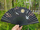 六品堂扇子古风折扇中国风女男汉服旗袍古典舞蹈跳舞儿童夏季随身便携绢布折叠小扇子 黑色柄 实拍图