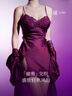 绫天生丝滑「幽雅」性感蕾丝纯欲轻熟凉感睡衣女修身睡袍夏 Purple紫熏-「雅」蕾丝拼接睡袍 M 「155cm~168cm」 实拍图