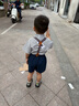 罗蒙儿童演出服背带套装男童衬衣夏款休闲 蓝色短款背带套装 110 实拍图